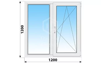Двухстворчатое пластиковое окно 1200x1200 Г-ПО
