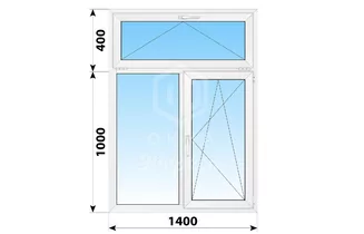 Двухстворчатое пластиковое окно с откидной фрамугой 1000x1400 Г-ПО