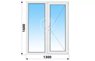 Двухстворчатое пластиковое окно 1300x1600 Г-П