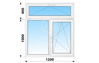Двухстворчатое пластиковое окно с откидной фрамугой 1200x1400 Г-ПО